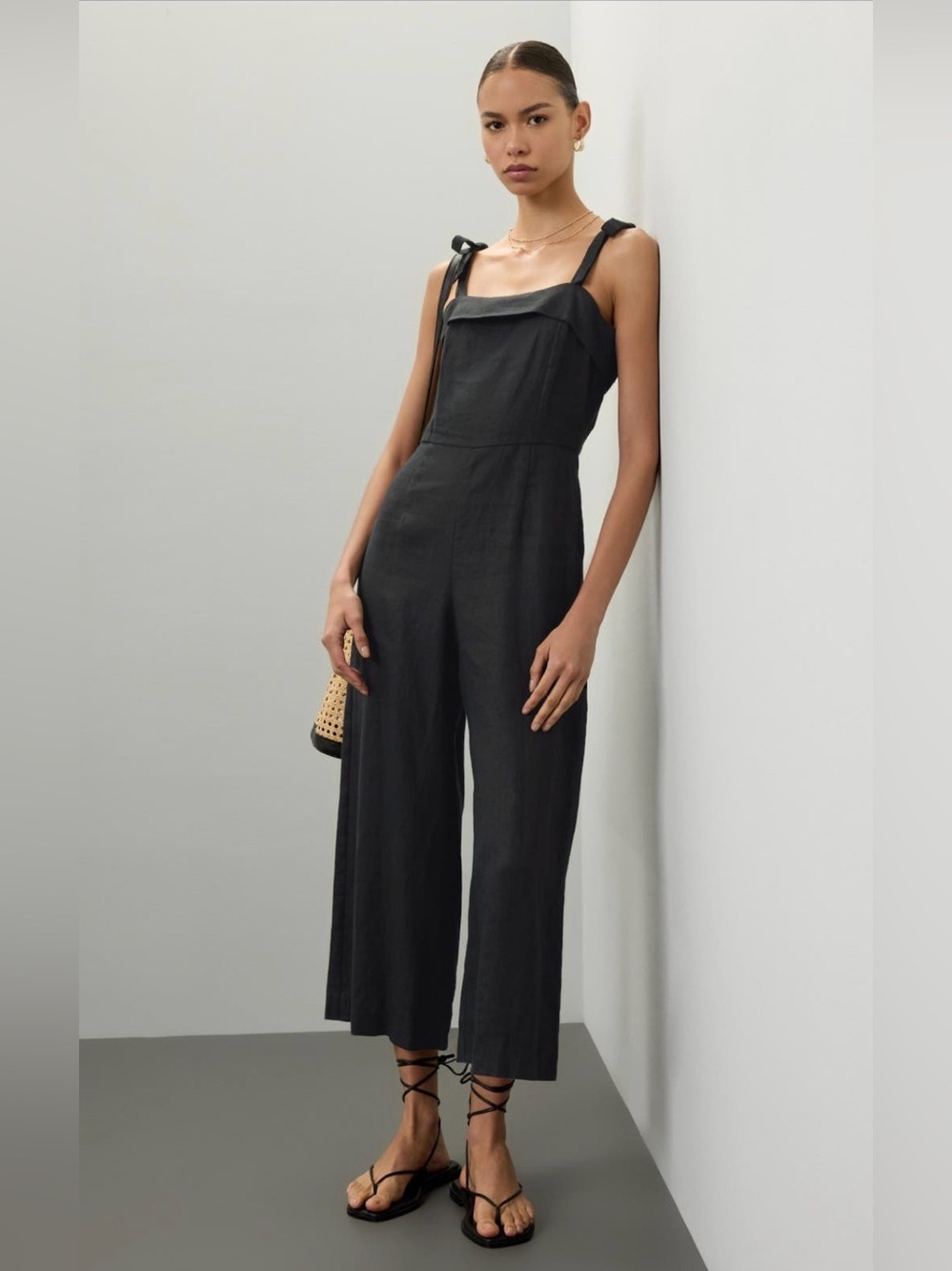 Black Tie-Shoulder Wide-Leg Jumpsuit - Fifteen Twenty Paloma Jumpsuit